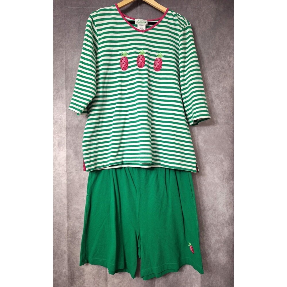 Quacker Factory 100% Cotton Short Set XL Striped 2pc Short Set Vacation Resort